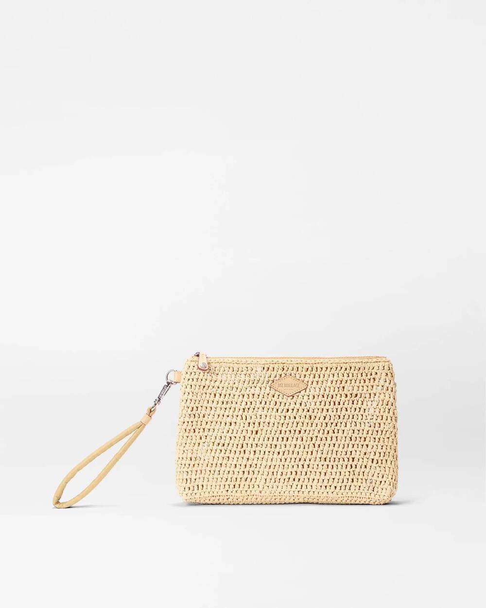 NEW MZ WALLACE women's crochet clutch bag in camel
